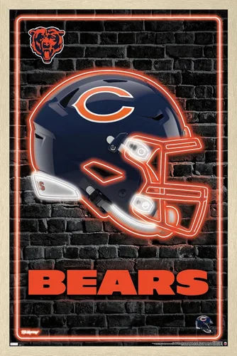 Vista 7 de NFL Chicago Bears - Póster de pared con casco neón 23, 22.4 pulgadas de largo x 14.7 pulgadas, versión enmarcada de madera de granero