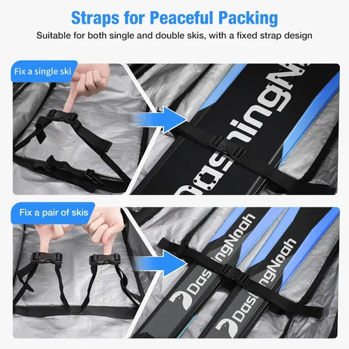 Vista 4 de DASHINGNOAH Bolsa impermeable para esquí con ruedas, doble bolsa rodante para snowboard para viajes aéreos, extensible de 155 cm a 187 cm, con 3