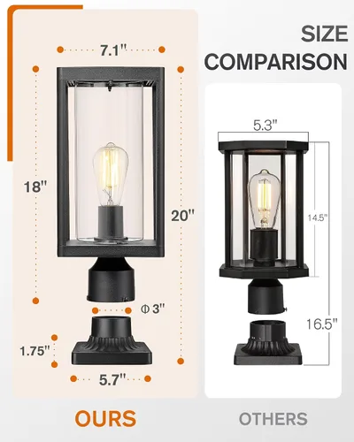 Vista 2 de Beionxii Luces de poste exterior, linterna de poste exterior grande moderna de 20 pulgadas con base de montaje en muelle, aluminio fundido negro