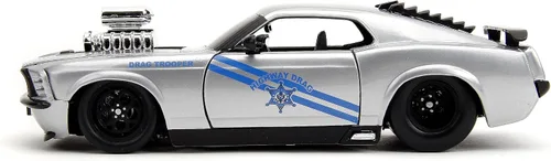 Vista 3 de Jada Big Time Muscle 1:24 1970 Ford Mustang Boss 429 - Auto fundido a presión, juguetes para niños y adultos (rayas plateadas/azules)