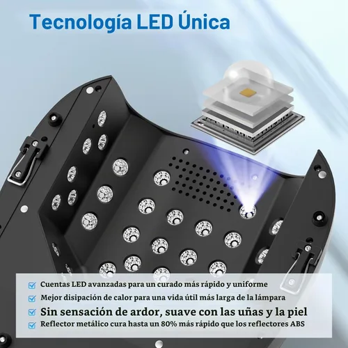 Vista 2 de Purtato Lámpara de uñas LED UV recargable inalámbrica de 126 W con gran espacio, mango y reposapiés, secador de uñas de gel de curado rápido con 4