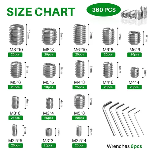 Vista 2 de 360PCS Tornillo de cabeza Allen hexagonal M2.5/M3/M4/M5/M6/M8