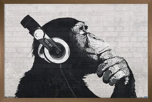 Vista 16 de Trends International Chimp with Headphones on Wall Wall Poster, 14.725" x 22.375", Barnwood Framed Version