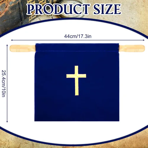 Vista 2 de Abbylike Bolsa de terciopelo para ofrendas de iglesia con asas de madera, bolsa de ofrenda religiosa de 10 pulgadas, bolsa de colección de iglesias