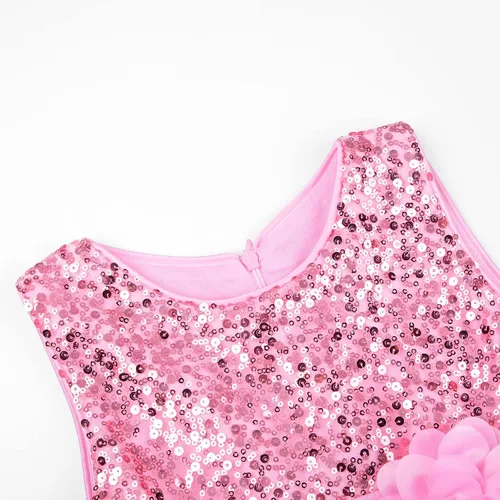 Vista 3 de Uhnice Vestido de malla sin mangas con lentejuelas para niña pequeña para fiesta de boda