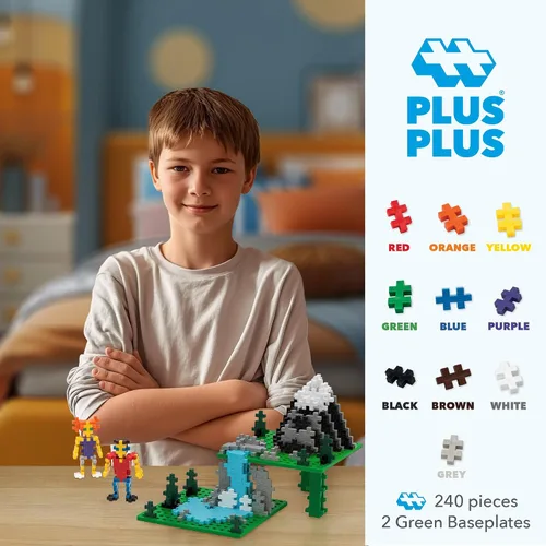 Vista 2 de Plus Plus Juego de 240 piezas básicas de mezcla de tubos y placa base, mini bloques de construcción entrelazados, juguetes de tallo para niños