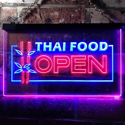 Vista 2 de ADVPRO Letrero de neón LED de doble color para restaurante de comida tailandesa abierta, azul y rojo, 24 "x 16" st6s64-j0705-br