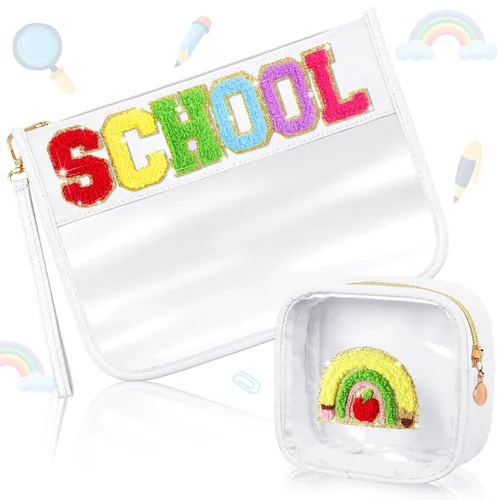 Vista 13 de Hillban Juego de 2 bolsas de bebé de chenilla, bolsas de letras de chenilla, bolsa de maquillaje, bolsa de viaje para bebé, impermeable, portátil