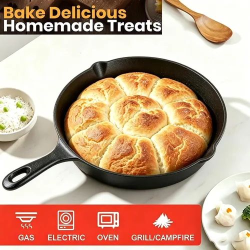 Vista 9 de Cast Iron Skillet Set 3 Piece 6 8 10 Inch Pre-Seasoned Frying Pan Sartén de hierro fundido con asas resistentes al calor para estufa, fogata