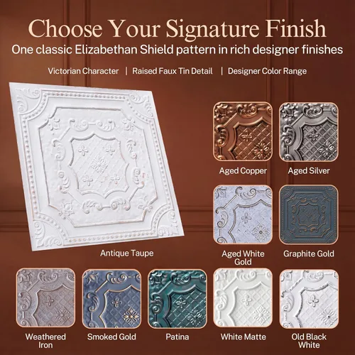 Vista 13 de DCT04 Elizabelthan Shield - Azulejo de techo de PVC de 2 x 2 pies (cubiertas / 200 pies cuadrados), gris pardo antiguo, 50 piezas Antique taupe
