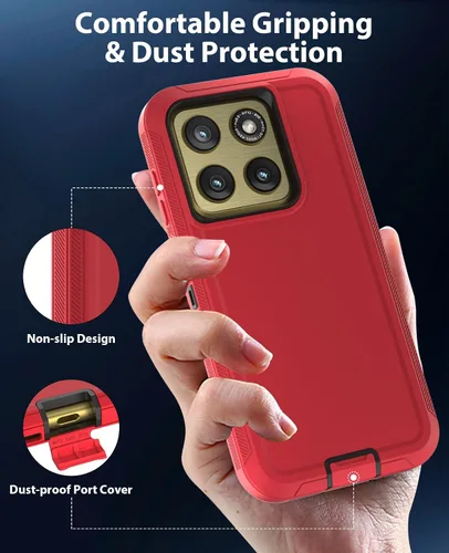 Vista 4 de Jelanry Funda resistente para Motorola Edge 2026, color rojo y negro