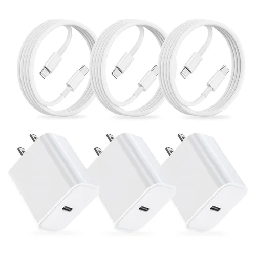 Vista 12 de 【Certificado Apple MFi】Cargador Rápido iPhone, Cable de Carga Rápida i Phone Paquete de 3 Cargador iPhone Bloque de Enchufe de Carga Rápida Cable