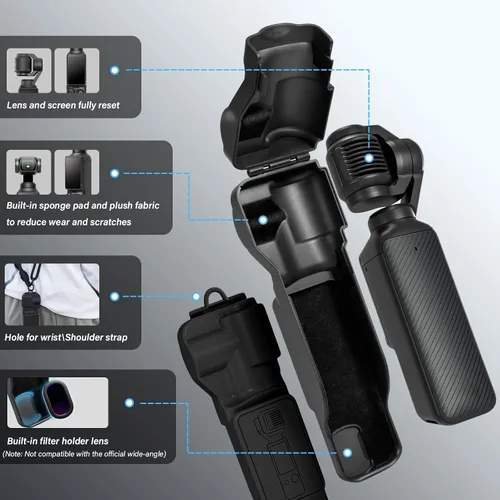 Vista 3 de Funda protectora para DJI Osmo Pocket 3 Creator Combo, Cubierta de cardán portátil con tapa de lente de cámara y protector de pantalla de vidrio