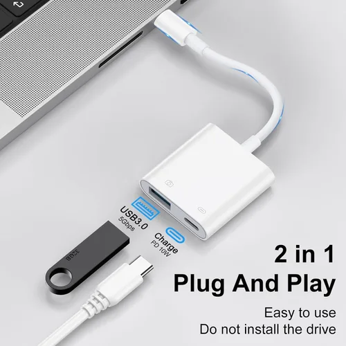 Vista 6 de Adaptador de cámara USB a USB C con puerto de carga para iPhone 16e 16 15 MacBook, adaptador USB hembra OTG para Android Samsung Galaxy A17 A36 A56