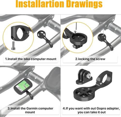 Vista 4 de Soporte de barras Aero - Garmin Bike Computer Mount para Garmin Edge, compatible con computadora GPS de bicicleta, Wahoo, Bryton, Cateye, GoPro Full