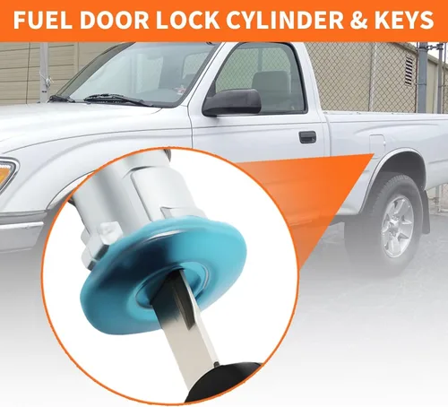 Vista 2 de Cilindro de cerradura de puerta de combustible y llaves compatibles con Tacoma Tundra 1995-2004 69058-35140 69058-26030 69058-34020 Cerradura