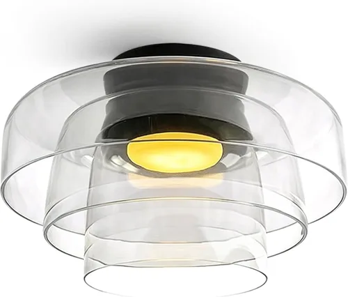 Vista 9 de Jowjut Luces de Techo de Montaje al Ras 1-Luz Cristal Gris Luces de Montaje al Ras 2-Capas Pantalla Mediados del Siglo Isla de Cocina Lámparas