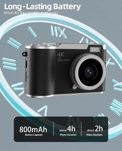 Vista 3 de Cámara para niños, cámara digital 4K para fotografía, cámara de video selfie HD 1080P de 48MP, con pantalla giratoria de 180° y flash, con tarjeta