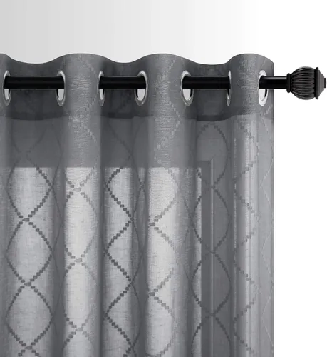 Vista 22 de KOUFALL Cortinas negras de 63 pulgadas de largo para dormitorio, juego de 2 paneles transparentes con ojales para ventana, cortinas geométricas