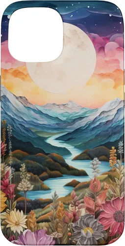 Vista 6 de Boho Chic Floral Moon Mountain Landscape Cute Pastel Design Case for iPhone 17