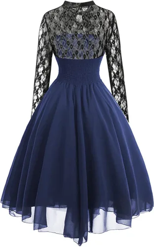 Vista 3 de Vestido de cóctel Swing para Mujer, sin Mangas, Vestido de Encaje con Cuello Halter y corsé ajustado,Vestido gótico