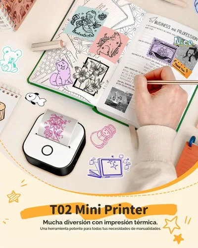 Vista 7 de Memoqueen T02 Mini impresora de etiquetas adhesivas y papel de 3 rollos, color negro