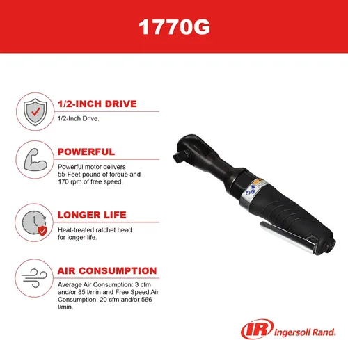 Vista 3 de Ingersoll Rand 1770G - Llave de trinquete neumática de accionamiento de la serie Edge de 1/2 pulgada, salida de par máximo de 55 ft-lbs, 170 RPM
