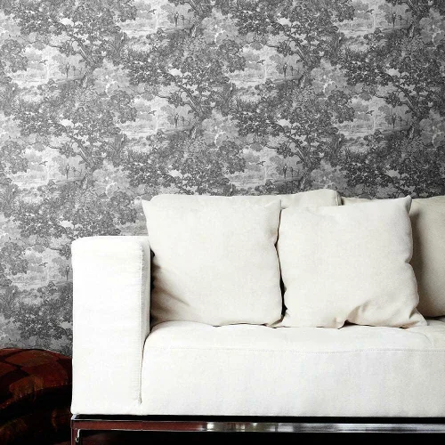 Vista 10 de RoomMates RMK11915WP - Papel tapiz para despegar y pegar de Jungle Toile gris topo y gris