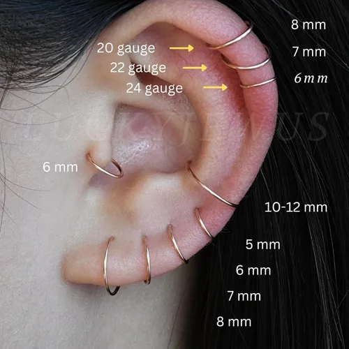 Vista 104 de Small Gold or Sterling Silver Huggie Hoop Earrings for Women Cartilage Nose Helix Tragus