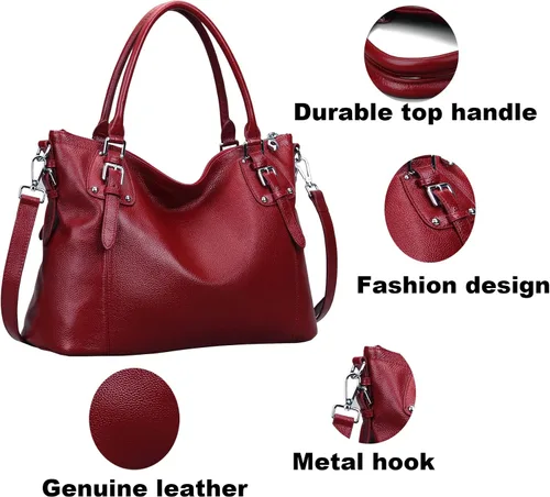 Vista 5 de Heshe - Bolso de mano para mujer, de piel con asa superior, bolso cruzado.