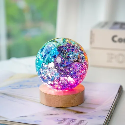Vista 11 de Bola de cristal agrietada con hielo colorido de 3.937 in con base LED, esfera de cristales curativos para decoración del hogar Colorido-c