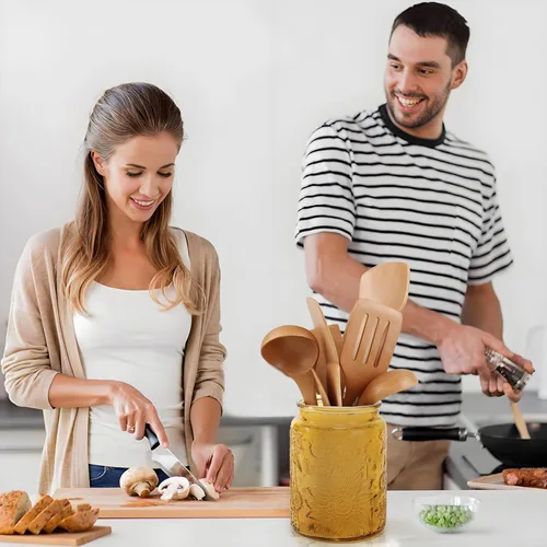 Vista 6 de Prettidecor Paquete de 2 tarros de almacenamiento de vidrio con tapa de bambú, recipientes de almacenamiento de alimentos de vidrio de cocina
