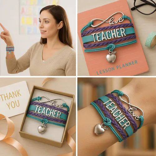 Vista 2 de Brazalete para maestro, joyería para profesores, regalos para docentes. Muéstrale tu agradecimiento a tu profesor.