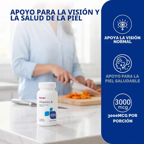 Vista 3 de GNC Vitamina A 3000mcg, visión normal y piel sana, 180 porciones