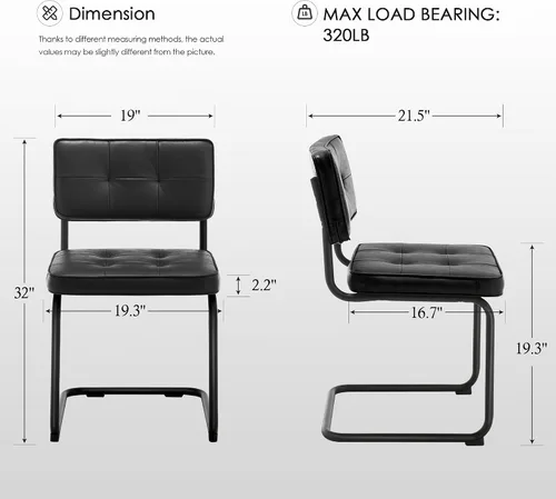 Vista 2 de Zesthouse Juego de 2 sillas de comedor de metal industrial, sillas de cocina tapizadas de cuero sintético con base de metal negro, para cocina