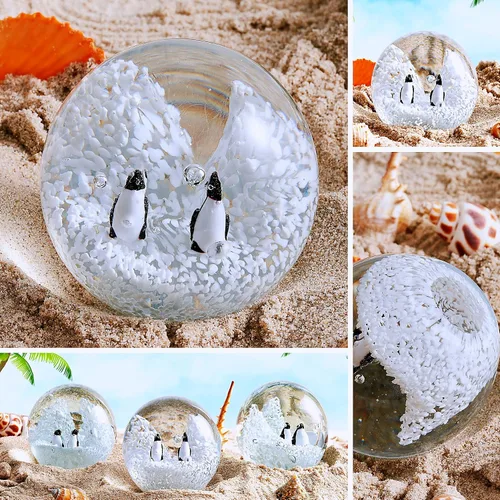 Vista 4 de EUSTUMA Pisapapeles de pingüino de vidrio soplado a mano, adorno de animales marinos para acuario de peces, colección de animales marinos