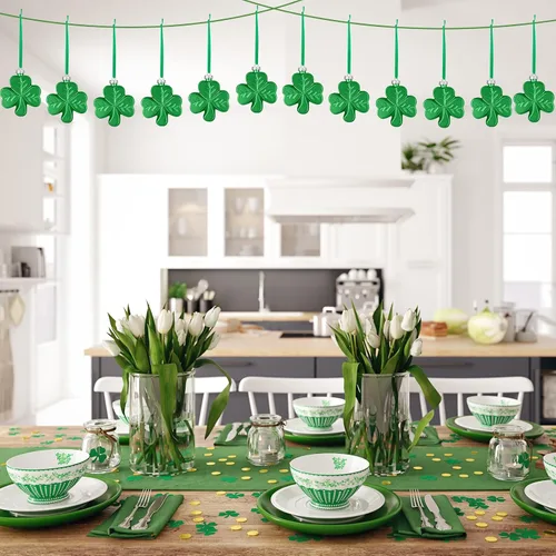 Vista 4 de Aurelema 12 adornos grandes de trébol del día de San Patricio de 2.36 pulgadas para árbol, adornos de trébol verde irlandés, decoraciones