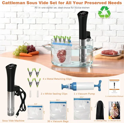 Vista 8 de Cocina Sous Vide, enfriador de vino, 1000 W, máquina Sous Vide para cocina, circulador de inmersión, kit de Sous Vide con bolsas de vacío, bomba