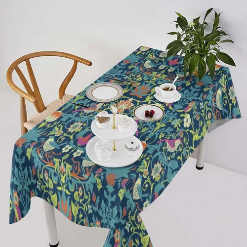 Vista 301 de Mantel Floral Retro de Pájaros, Diseño Original Bohemio William Morris Estampado Cubierta de Mesa para Hogar Picnic Fiesta Comedor Cocina William