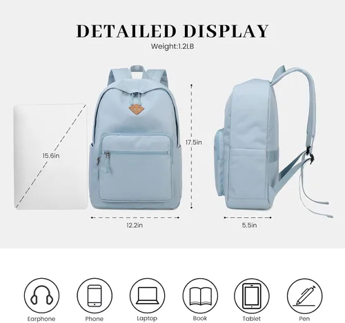 Vista 7 de Mochila Lohol Clásica para Escuela, Viaje, Universidad, Resistente al Agua y Duradera, Azul