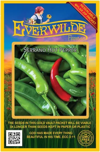 Vista 4 de Everwilde Farms - Semillas de pimiento picante serrano de 1 onza - Gold Vault