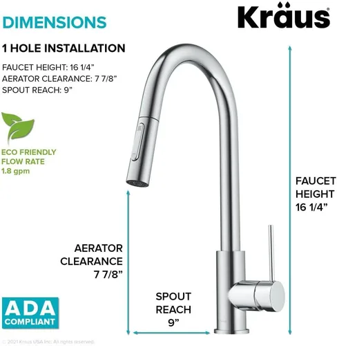 Vista 5 de Kraus Oletto - Grifo de cocina contemporáneo con un solo mango extraíble en cromado, KPF-3104CH