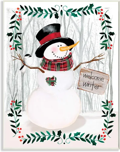Vista 10 de Stupell Industries Felicitación de bienvenida de invierno con diseño floral de muñeco de nieve, bosque, acebo, diseñado por Jennifer Paxton Parker