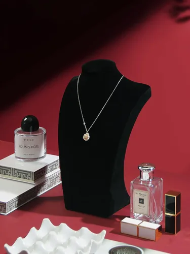 Vista 6 de Coward Soporte de busto de collar para espectáculo de venta, soporte de exhibición de joyas de collar de terciopelo negro para uso doméstico