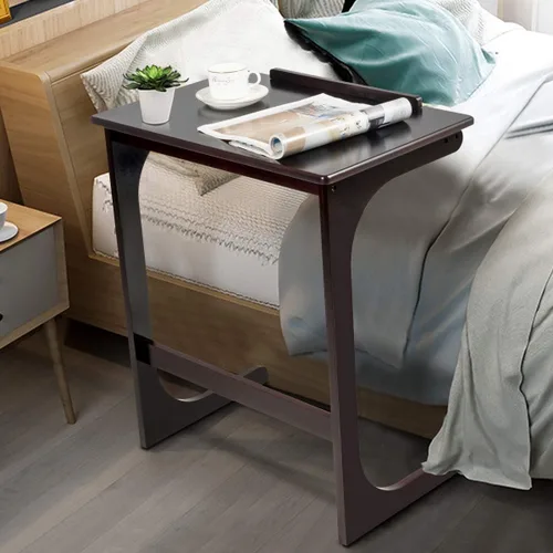 Vista 5 de Tangkula Mesa de sofá de bambú, mesa auxiliar ajustable de 7 ángulos con parte superior inclinable y patas estables, bandeja de TV portátil