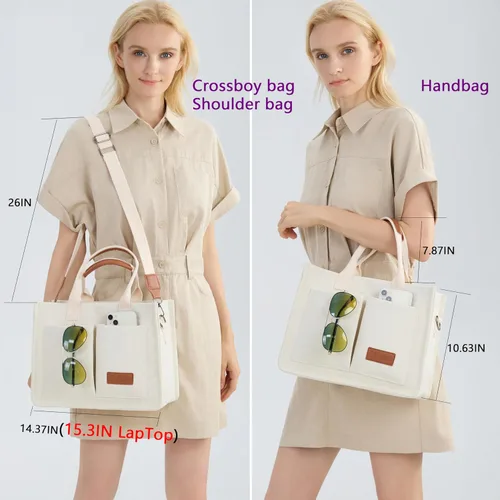 Vista 3 de Bolso de mano para mujer con compartimentos, bolso grande de lona para mujer, bolso cruzado de trabajo, portátil, bolsa de libros, bolsos de hombro