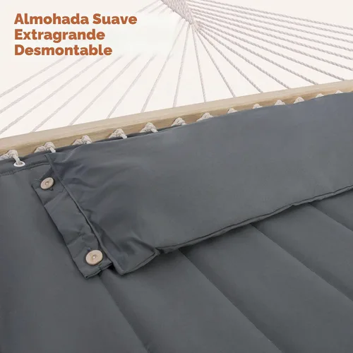 Vista 7 de SUNCREAT Hamaca doble con soporte de 12 pies, luces solares incluidas, hamaca al aire libre para exterior, gris oscuro