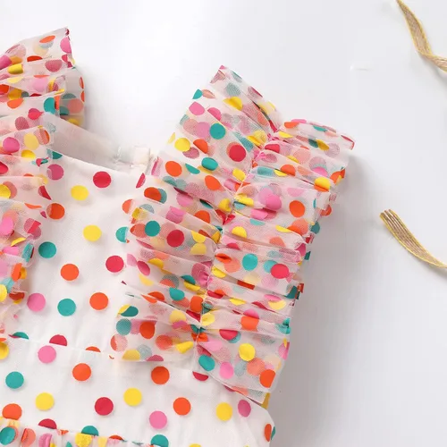Vista 6 de Baby Girls 1st Birthday Outfit Colorful Polka Dots Romper Princess Party Tutu Dress Cake Smash Clothes for Photo Shoot