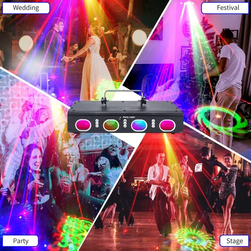 Vista 3 de Luces de Fiesta DJ Luces de Discoteca, Efecto 3D Sensor de Sonido Láser Flash Proyector de Escenario Espectáculo en Casa Navidad Halloween Fiesta