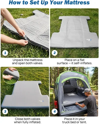 Vista 8 de JOYTUTUS Colchón de espuma y aire para camping de 5.5 a 5.8 pies - 4 pulgadas de grosor, autoinflable, resistente al desgaste, almohadilla de dormir